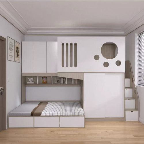 一男一女分隔床互不干扰子母交错式实木上下错位高低床衣柜省空间