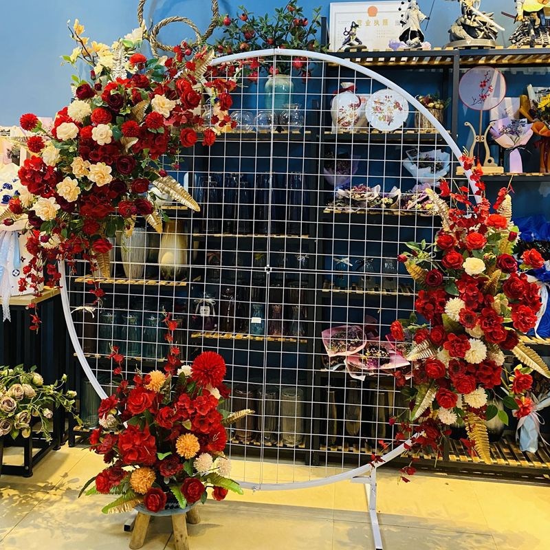 婚庆道具铁艺圆形网格屏风婚礼背景布置生日气球派对拱门装赵之孙