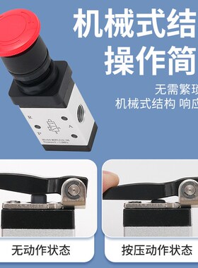 亿博气动机械阀系列M3B21008二位三通铝合金气动控制开关阀