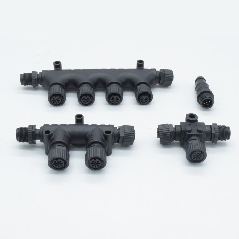 nmea2000网络线缆M12三通5芯T型插头/防水连接器M12分线器接头