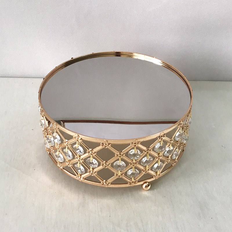 欧式圆形电镀蛋糕架子婚庆道具蛋糕台玻璃镜水晶展示架金属色托盘