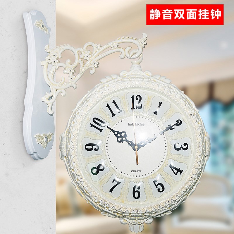 客厅两面静音轻奢装饰时钟简约石英钟表创意挂表欧式双面挂钟大号