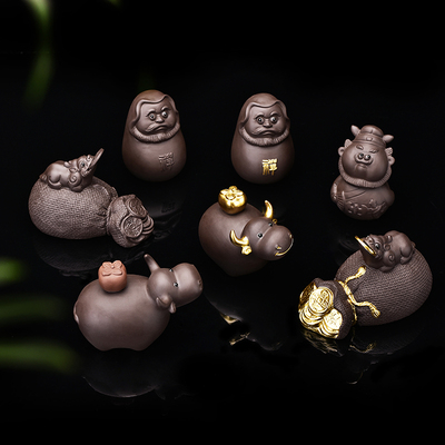 紫砂茶宠摆件牛精品可养貔貅招财金蟾创意手工茶台茶玩茶具配件