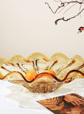 琥珀色艺术玻璃果盘现代极简客厅茶几桌面零食收纳盘样板间售楼处