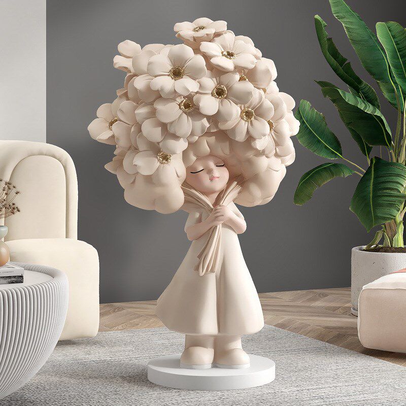 奶油风客人电视柜旁边沙发旁大型落地摆件轻奢高级感玄关装饰公仔