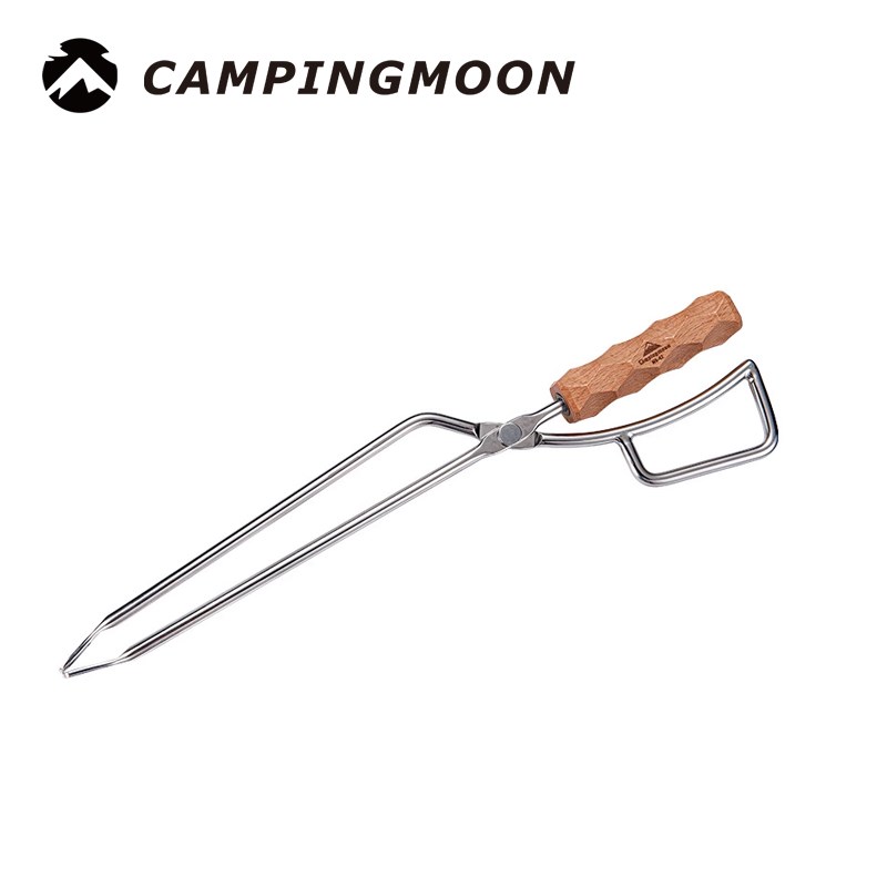 CAMPINGMOON柯曼露营烧烤不锈钢焚火钳实木手柄柴火夹炭火夹MS-42