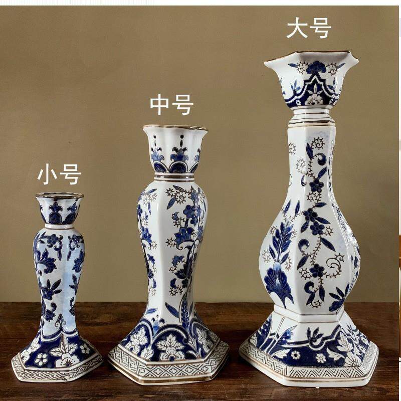 烛台复古浪漫烛光晚餐道具创意家用餐桌青花瓷蜡烛台摆件托台
