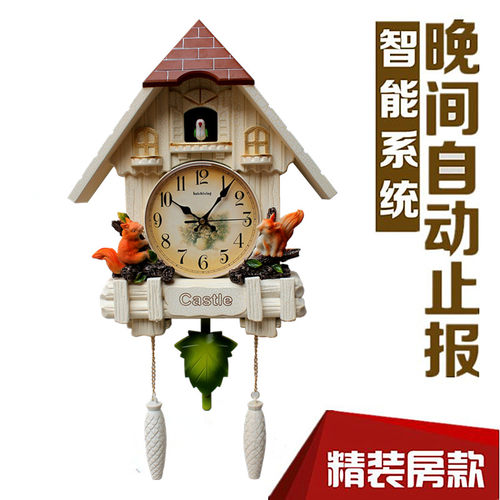 布谷鸟音乐咕咕挂钟 创意时尚客厅石英钟表报时静音小鸟音乐挂表