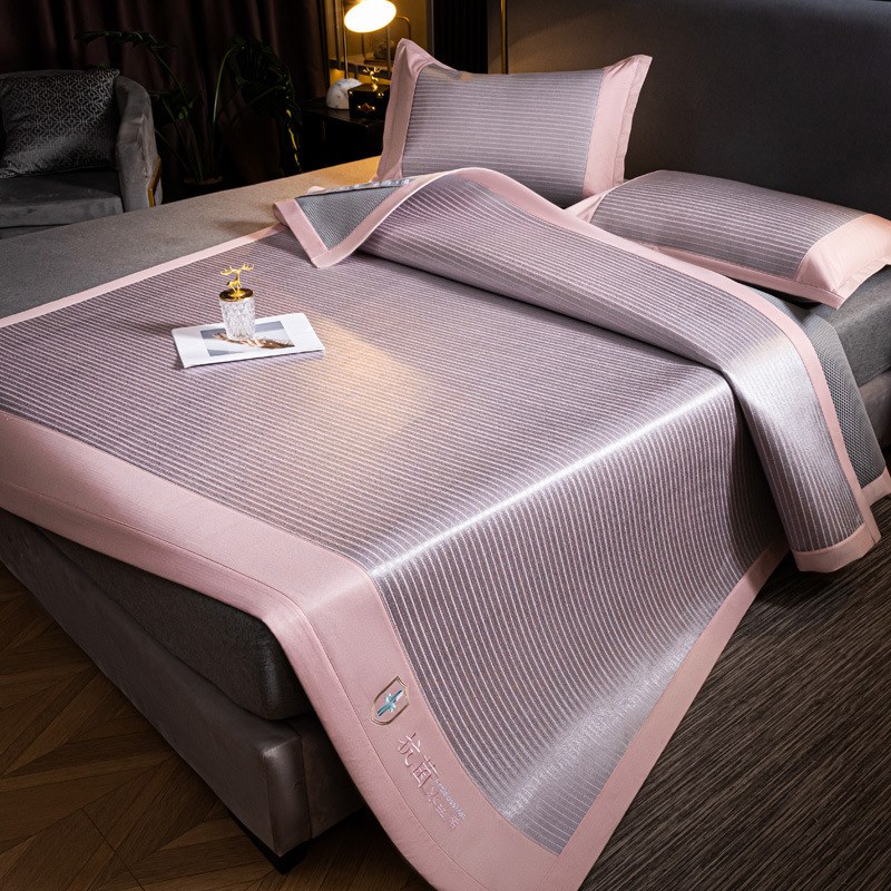 夏季空调凉席可机洗水洗冰丝席床单款1.5米1.8床三件套防滑绑带款