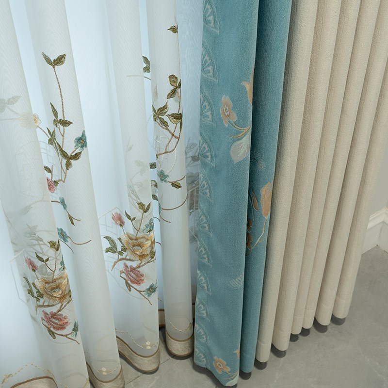 柯桥窗帘成品客厅卧室现代简约素色拼接窗帘遮光雪尼尔提花窗帘布