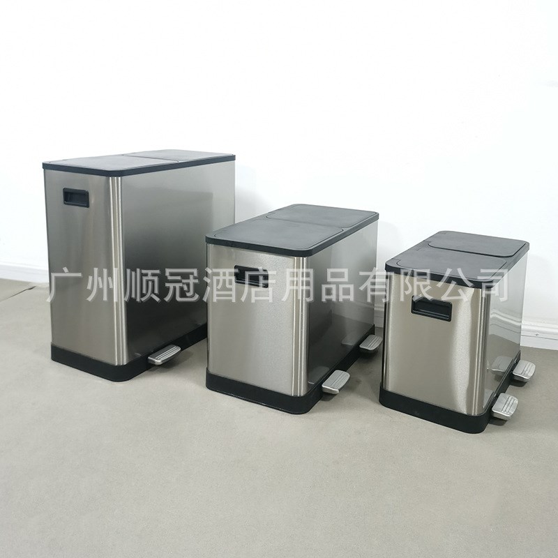 24升家用厨房分类垃圾桶不锈钢脚踏带盖双桶商用大容量60L垃圾箱