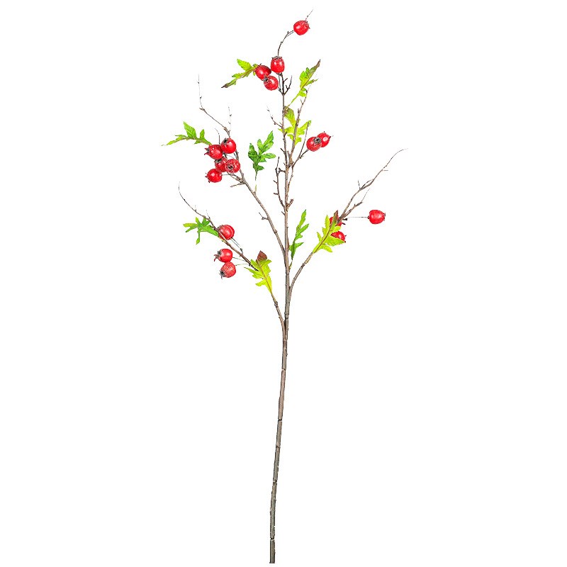 仿真水果带叶小山楂果树枝红果山里红果田园风家居软装造景花艺