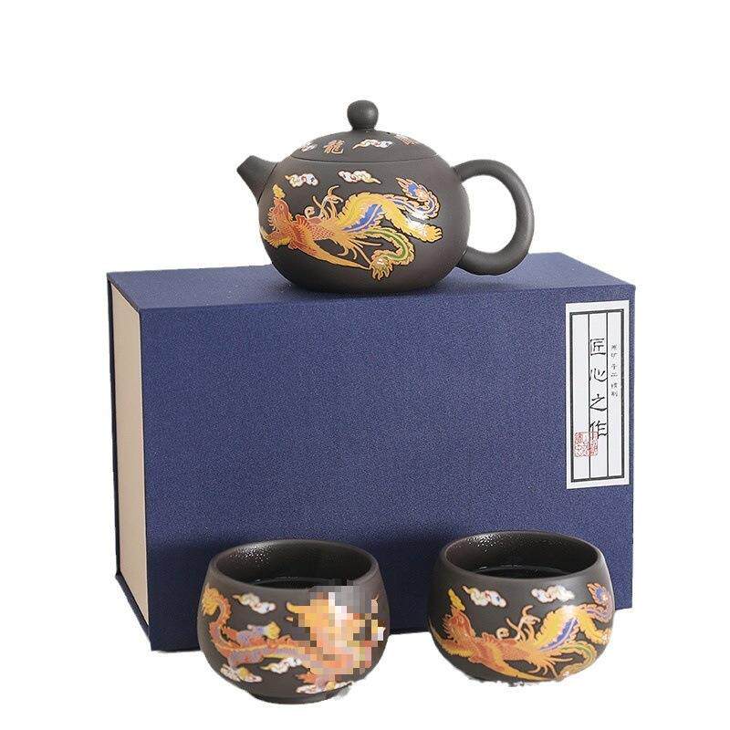 龙凤呈祥纯手工鸟叫声紫砂出凤鸣遇热流连倒水西施茶壶豪华壶变色