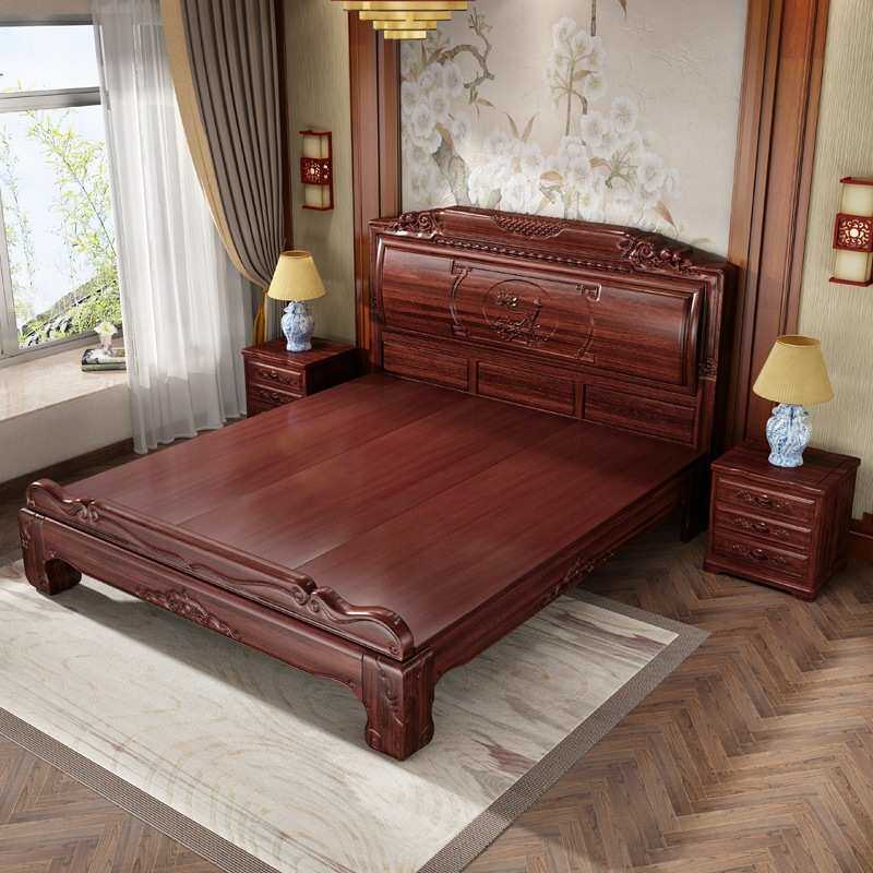 新中式实木床1.5m双人床乌金木明清古典雕花1.8m大床主卧室婚