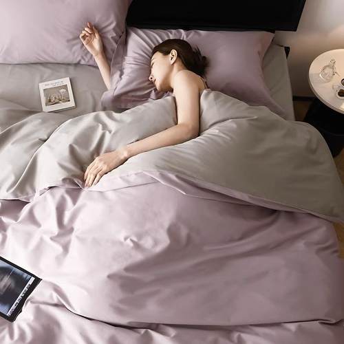 北欧轻奢床上四件套纯棉100全棉长绒棉被套纯色高级感床单床笠