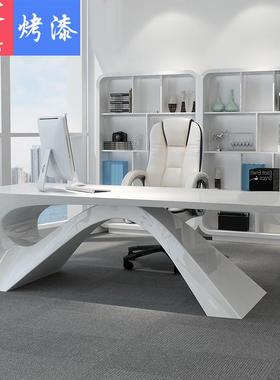 白色烤漆办公桌异形老板桌主管桌大班台经理桌简约时尚总裁桌