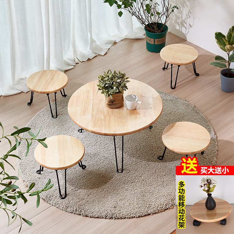 便携式实木折叠桌北欧风阳台小圆桌椅组合户外露营 折叠桌椅套装