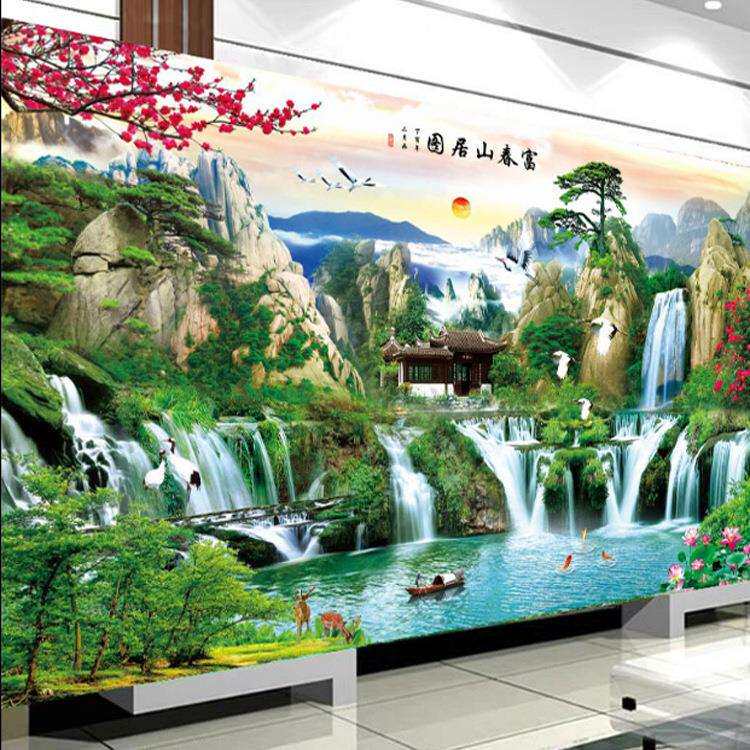 富春山居图十字绣新款线绣流水生财满绣客厅山水画风景十字绣