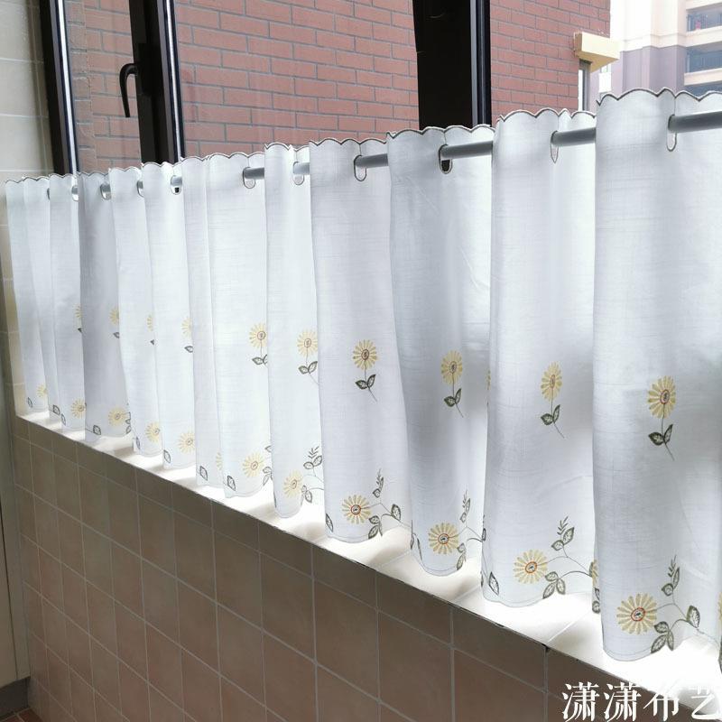 半截窗帘短窗帘阳台纱帘半帘北欧厨房小窗帘飘窗布帘免打孔短帘