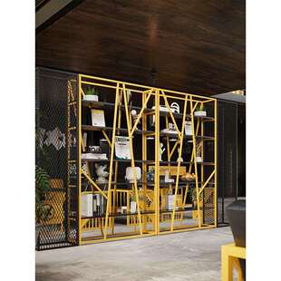 工业风隔断置物架办公室屏风书架落地装饰展示架子铁艺多层收纳架