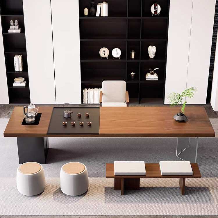 宋式美学家用岛台茶台一体客厅新款高端喝茶台大户型实木茶桌椅
