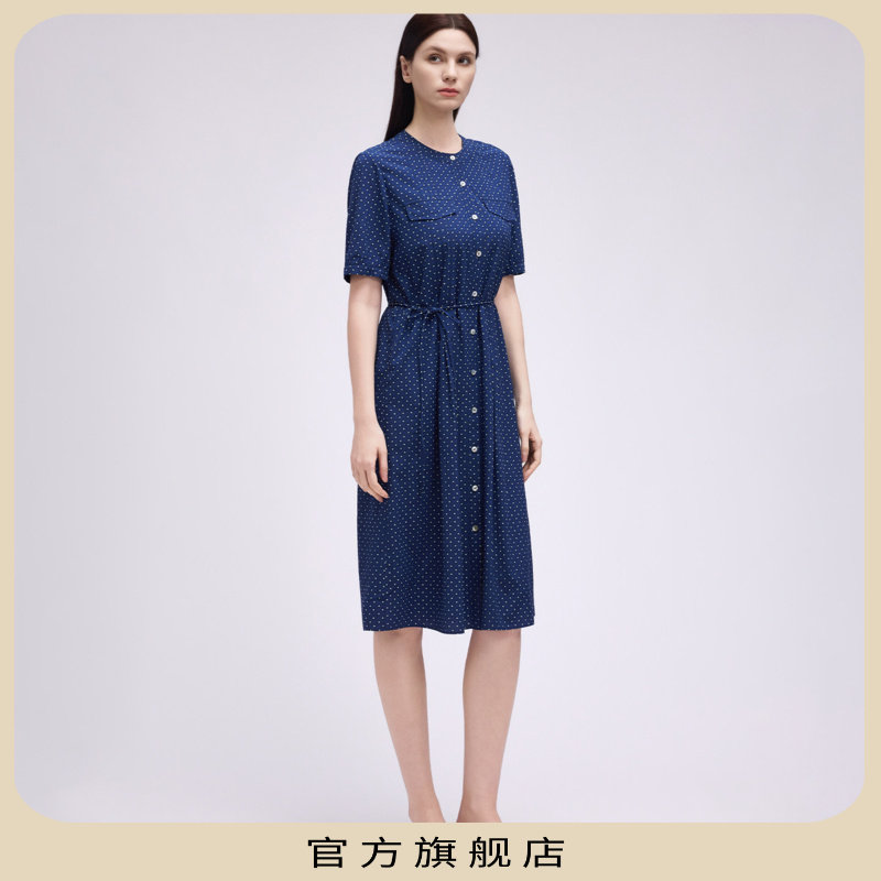 【官旗福利】柯罗芭夏季女宫殿蓝波点桑蚕丝连衣裙LI6087(AUN)图片