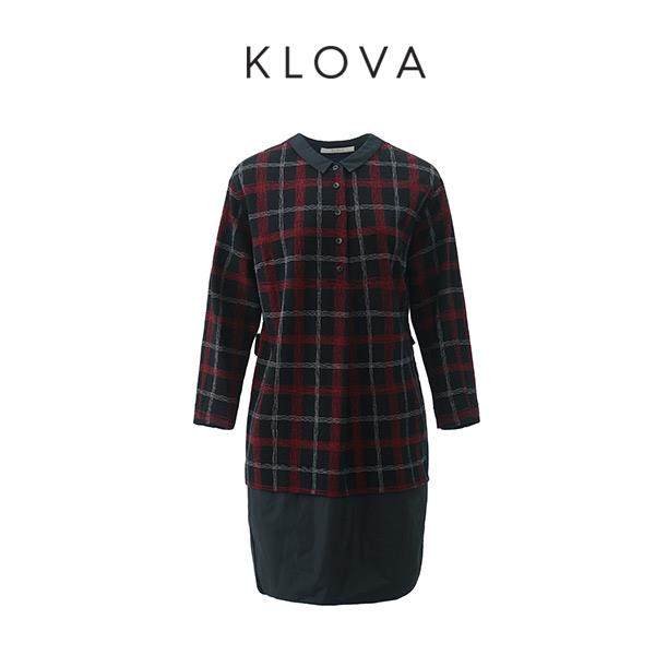 【KLOVA】冬季格纹衬衫领羊门襟拼接连衣裙 【H】 LY3046(UN)