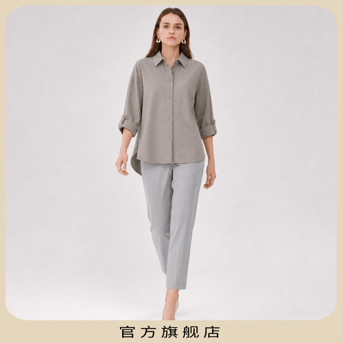 柯罗芭夏季轻薄烟灰茧型女衬衫