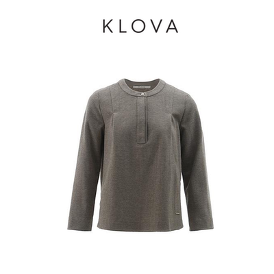 【KLOVA】冬季羊毛混纺提花立领半开襟T恤 【H】 TY3066(UN)