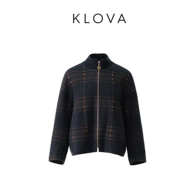 【KLOVA】冬季暖橘窗棂格毛线领短款羊毛外套 【H】 SY5866(UN)
