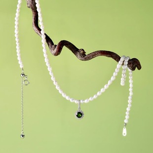 也也珍珠项链女透辉石小雏菊吊坠天然珍珠颈链轻奢锁骨链送女友