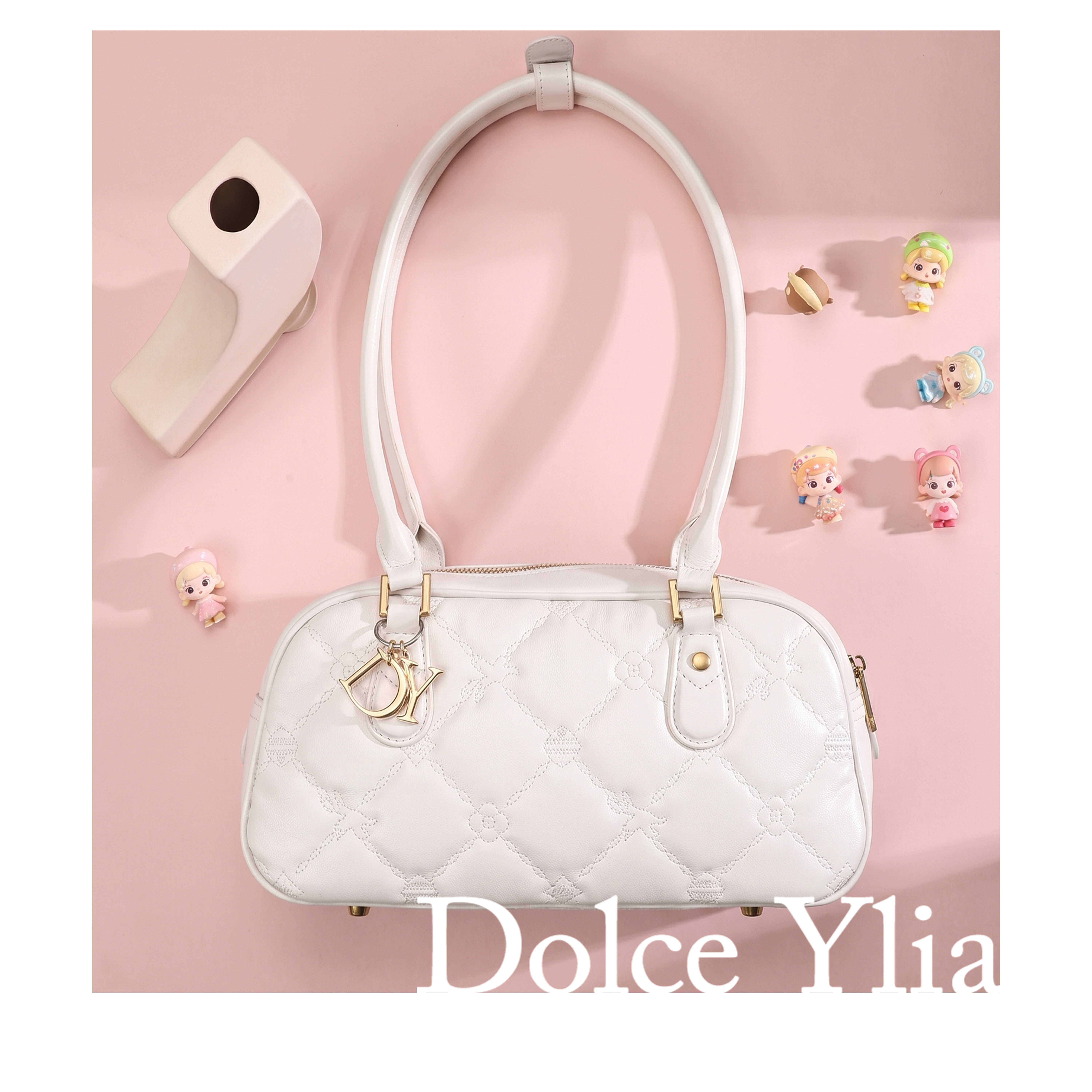 DolceYlia/蝶依华夫法棍包菱格枕头包轻奢通勤包波士顿软皮腋下包