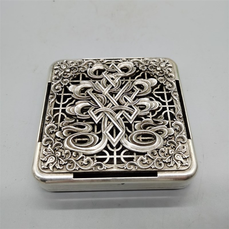 古玩杂项复古小墨盒镂空盒子笔洗摆件复古花纹匣子家居复古摆件