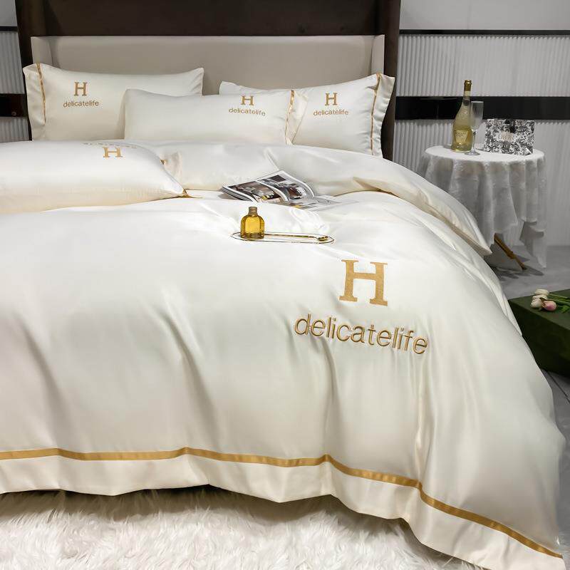 夏季水洗真丝床上四件套2025新款冰丝丝滑被套床单床笠款床品套件