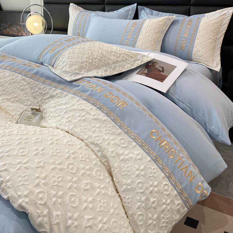 夏季轻奢风凉感冰丝四件套丝滑裸睡浮雕水洗真丝被罩床单床上用品