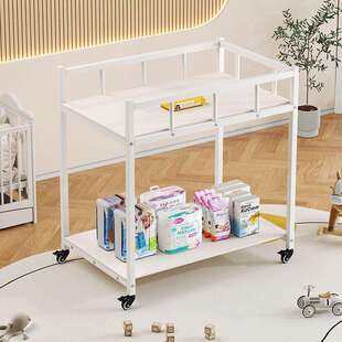 尿布婴儿护理置物架移动宝宝换尿布洗澡多功能铁艺尿布台可移动轮