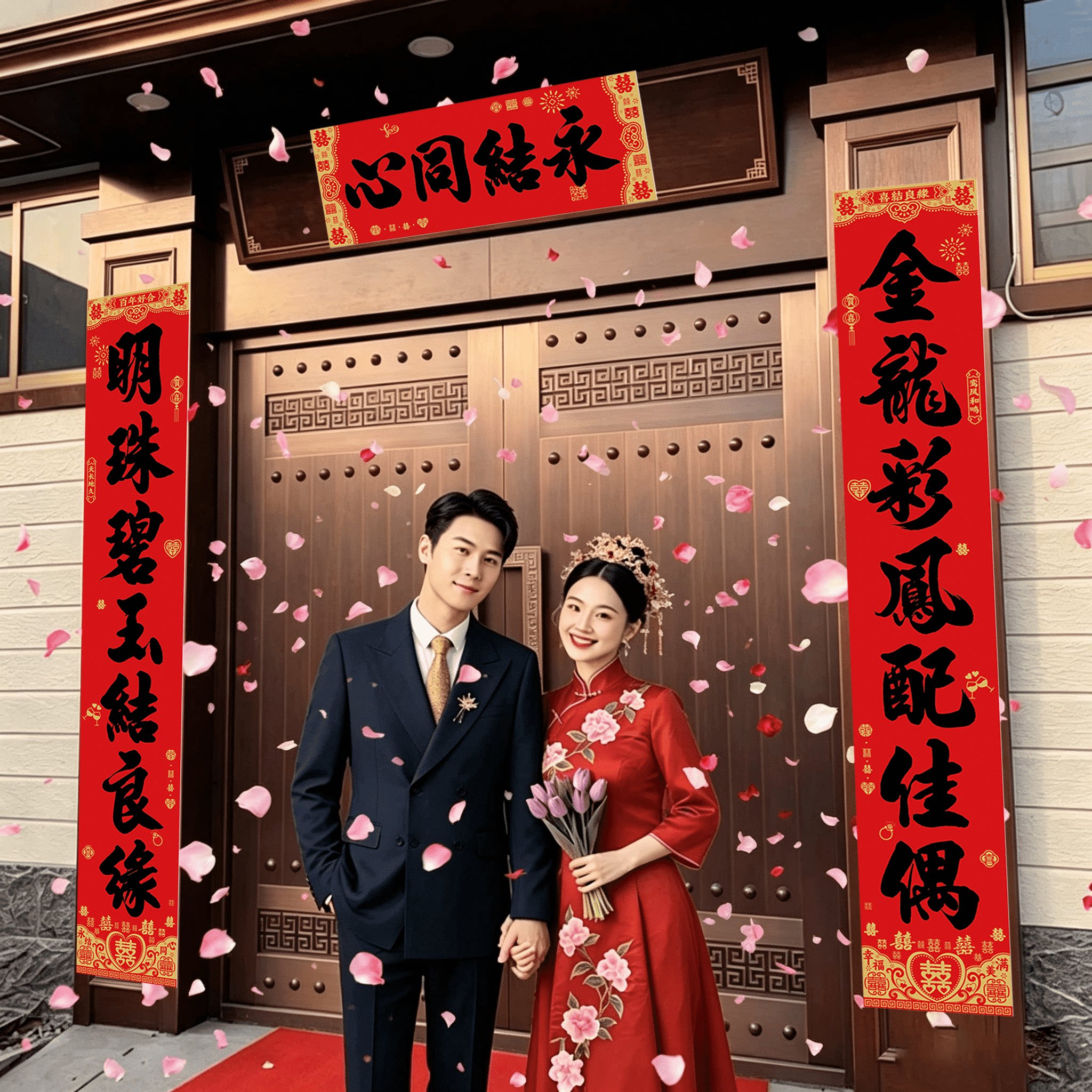 结婚对联男方大门新婚喜联女方出嫁入户门装饰婚礼大门口婚房布置