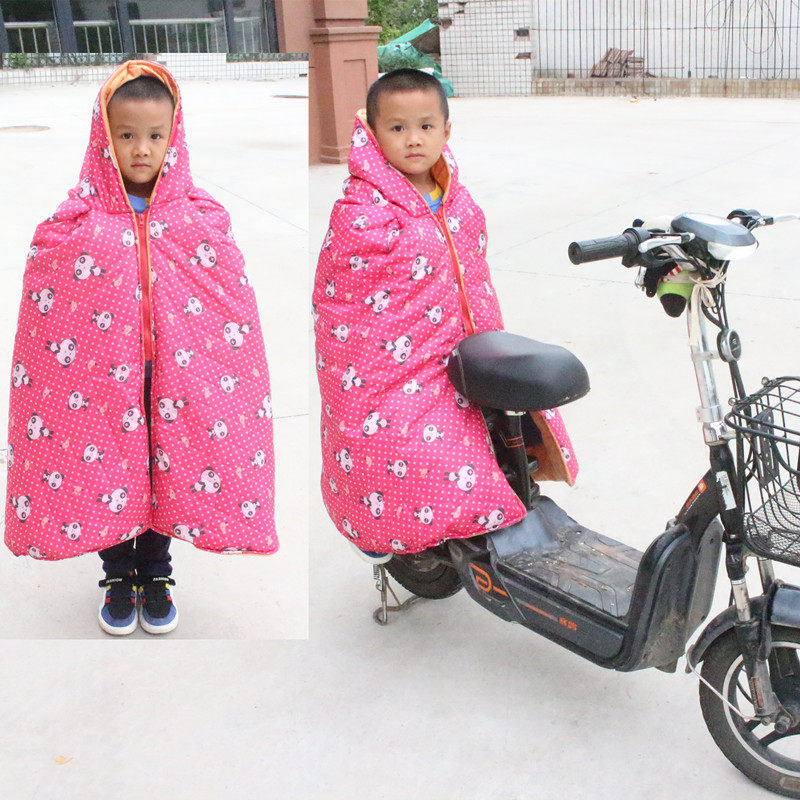 儿童保暖服电动车后座挡风被冬季防寒衣小孩加厚连体帽绒棉防护罩