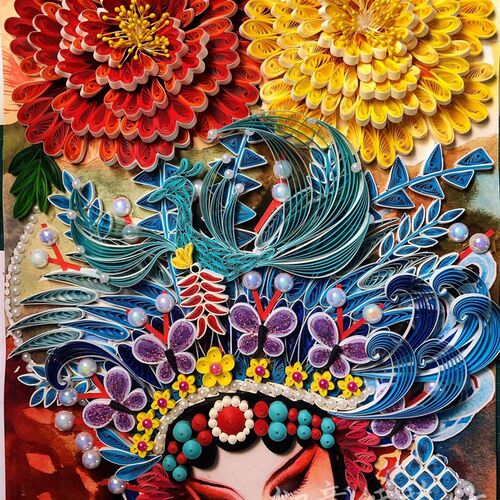 中国古风人物京剧花旦大尺寸衍纸作品《国色天香》材料包套装成品
