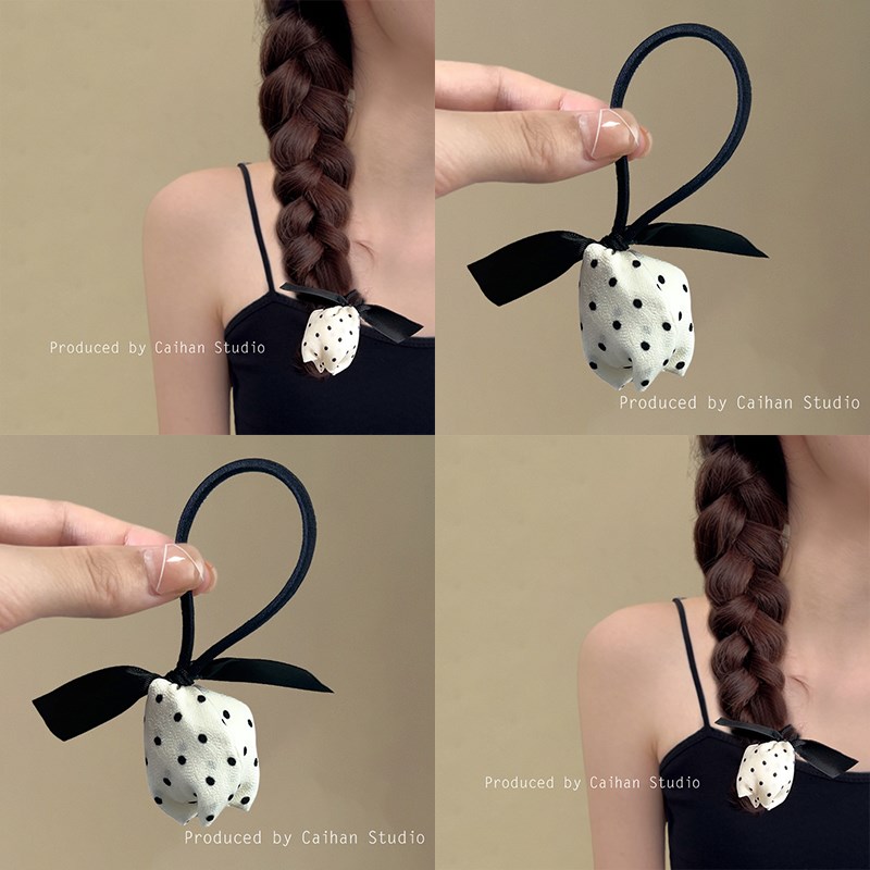 复古甜心~波点郁金香花朵扎头发发圈法式气质头绳高级感旅行皮筋