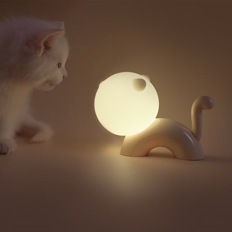 创意喵喵小夜灯可爱猫咪伴睡硅胶拍拍灯定时充电小猫桌面氛围台灯
