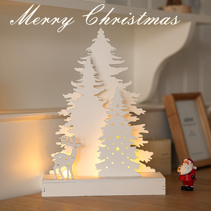 圣诞节装饰品圣诞树摆件场景布置氛围发光灯饰小配件桌面木质雪人