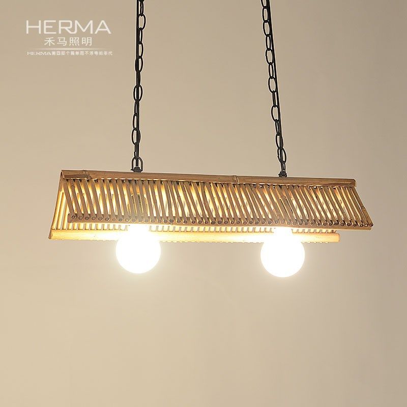 两头吧台吊灯竹子灯田园风格长方形书桌餐厅茶室吊灯民宿收银台