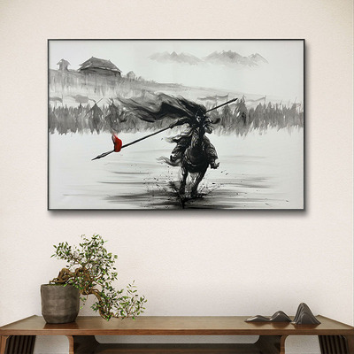 新中式水墨画客厅装饰画常山赵子龙轻奢家居高级感沙发背景墙挂画