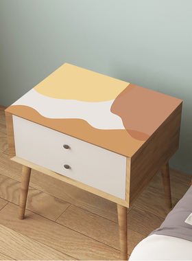 简约暖色橙色轻奢印花pvc正方形防水防尘易打理卧室床头柜盖布