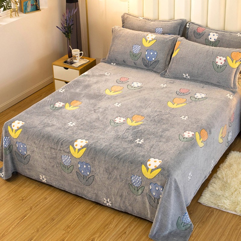 冬季珊瑚绒床单单件加绒加厚双面牛奶法兰绒毯单人宿舍被单毛毯男