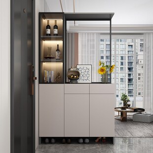 实木入户玄关柜一体客厅进家用阻断柜轻奢玻璃风酒柜屏风储物柜子