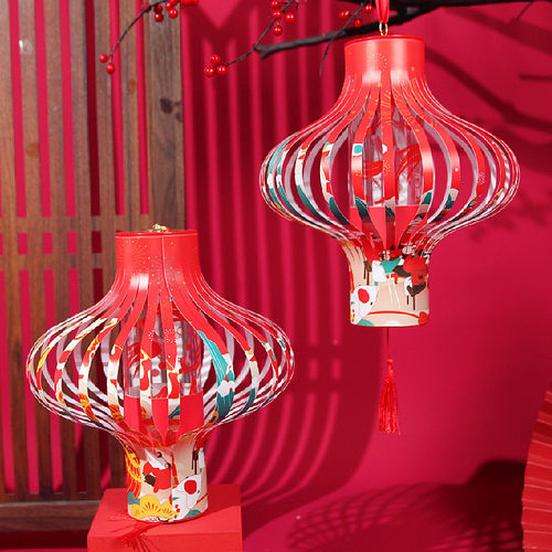 2022春联灯笼筒虎年春节对联流苏挂饰复古发光装饰送过年新年礼盒