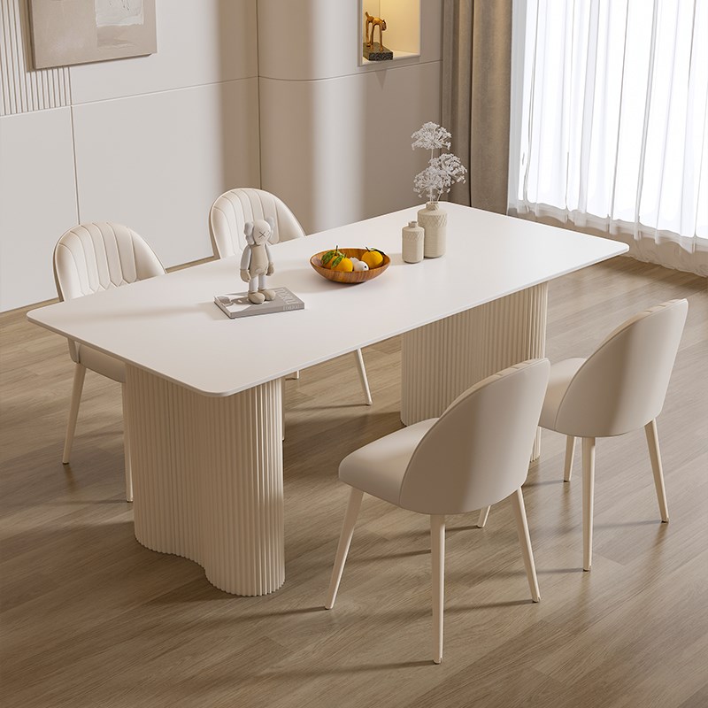 奶油风岩板餐桌客厅家用小户型轻奢现代简约饭桌网红餐桌椅组合