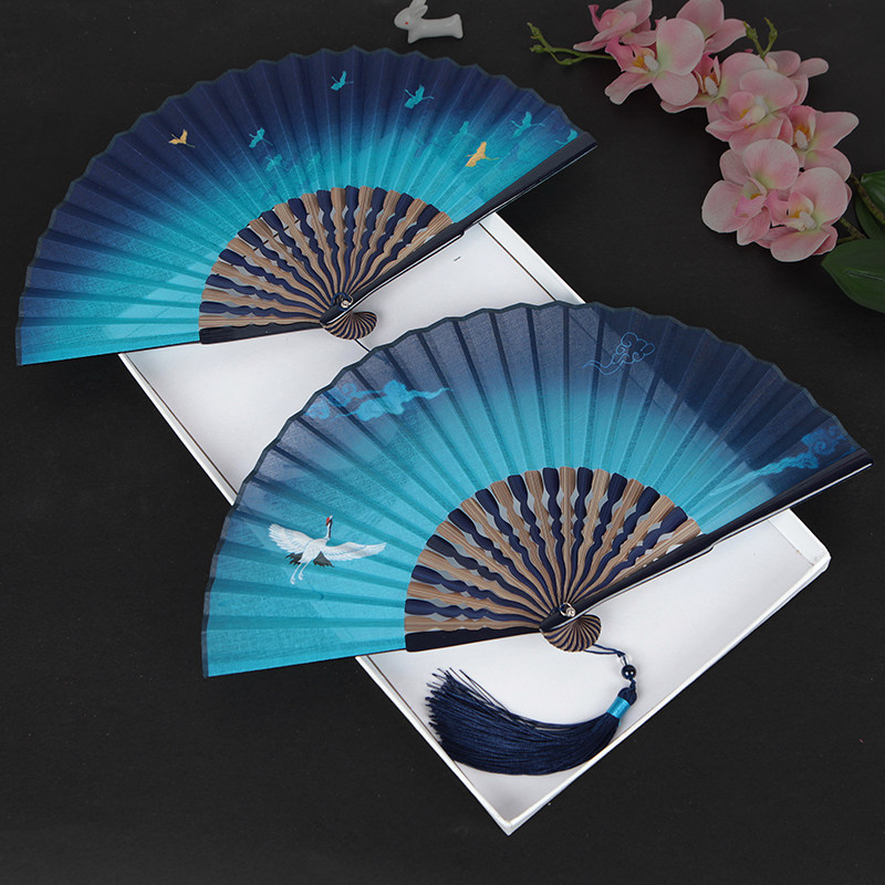 丝艺堂中国风日式仙鹤德云社折扇汉服古典古风随身儿童扇子舞蹈扇